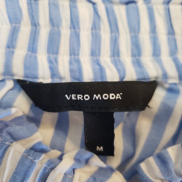 Vero Moda Striped Cotton High Ruffle Neck / Cuffs Women's Button Up Shirt (MED) - Picture 8 of 15